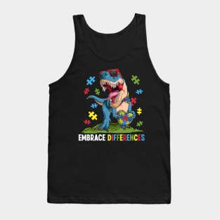 Embrace Differences Autism Awareness Dinosaur Puzzle Tank Top